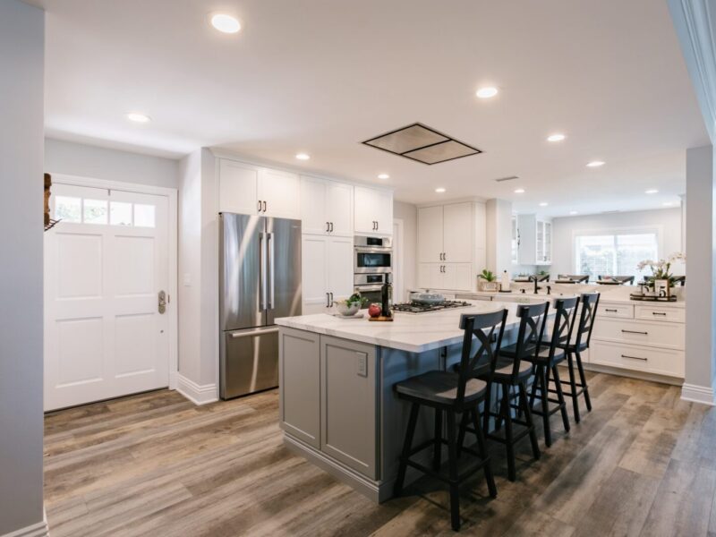 Modern kitchen with island and seating